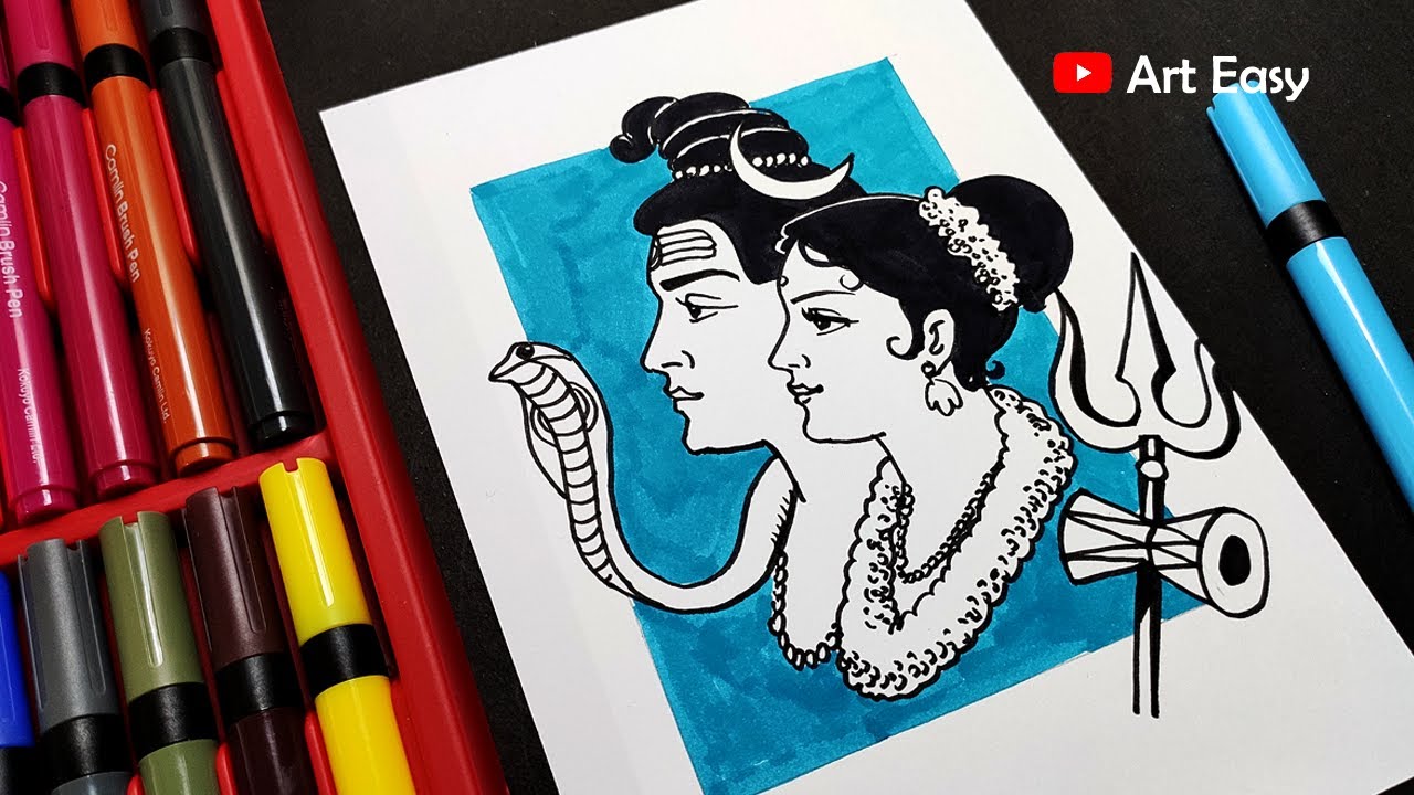 Lord Shiva and Parvati Drawing