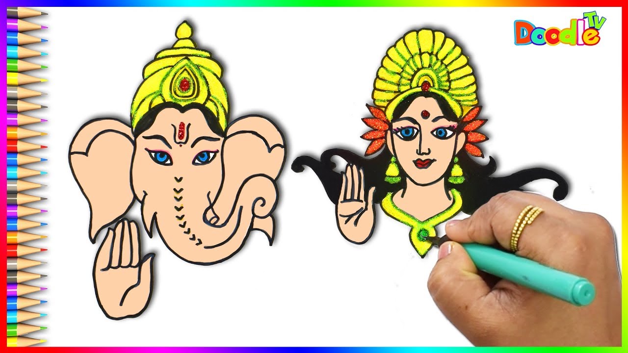 Drawing of Lakshmi and Lord Ganesha